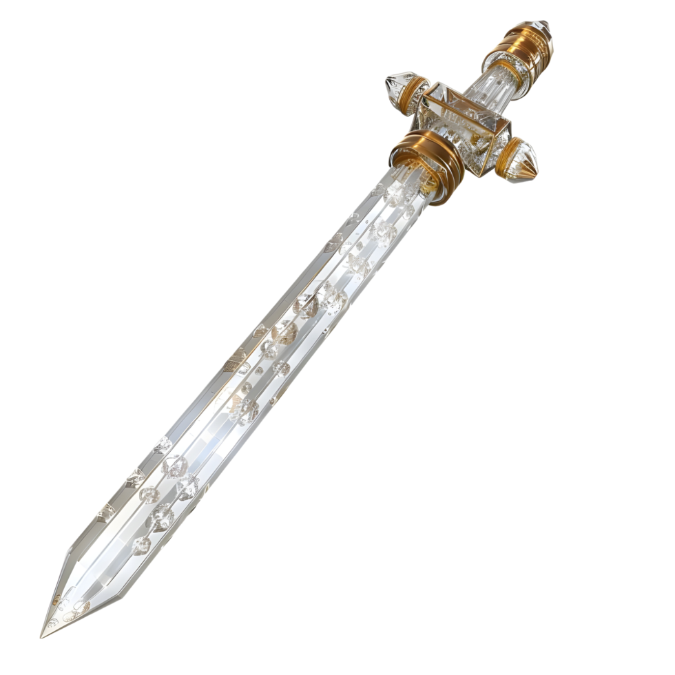 Ornate Silver Sword with Gemstone Accents isolated on transparent background png