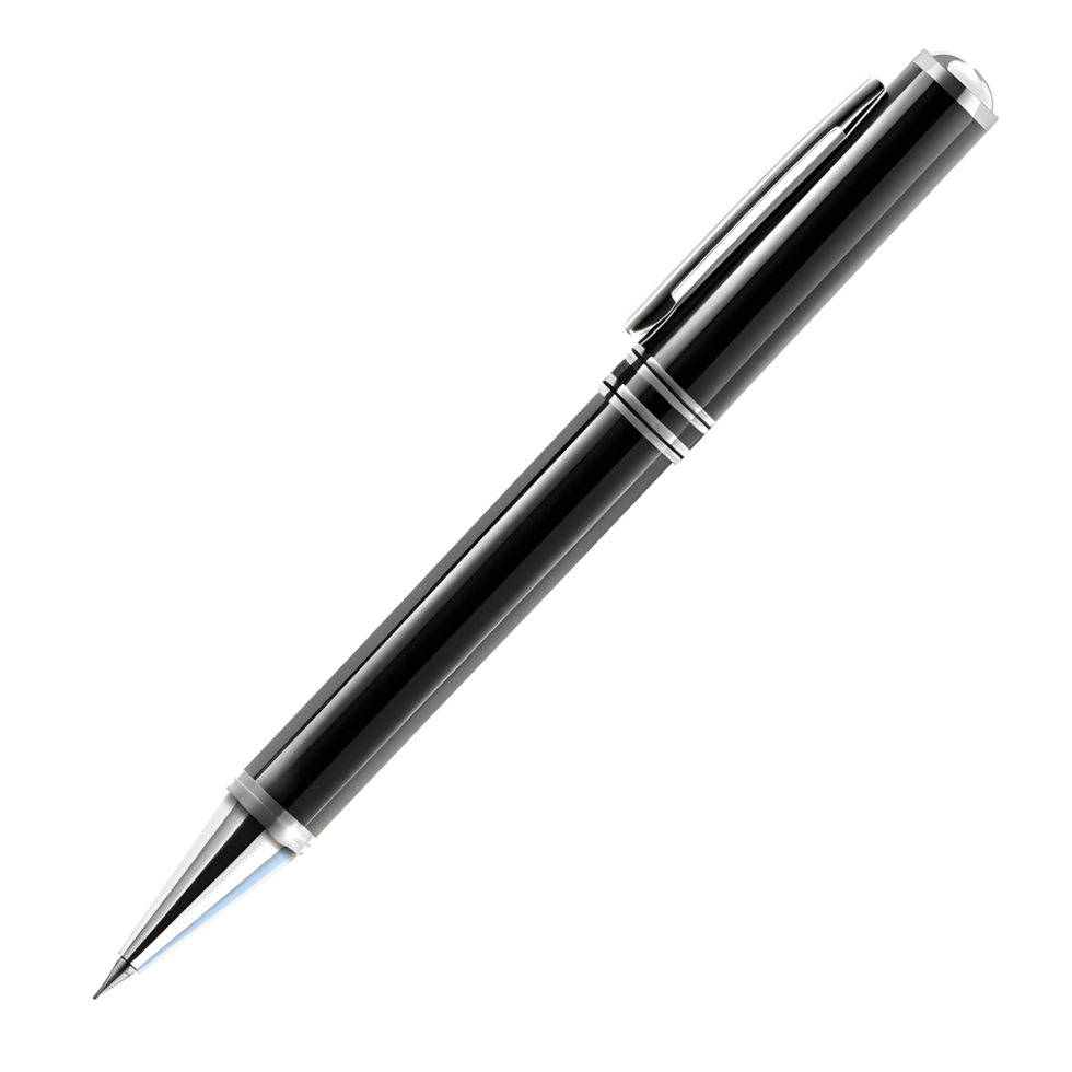 Sleek Black Ballpoint Pen with Silver Clip Isolated on Transparent Background png
