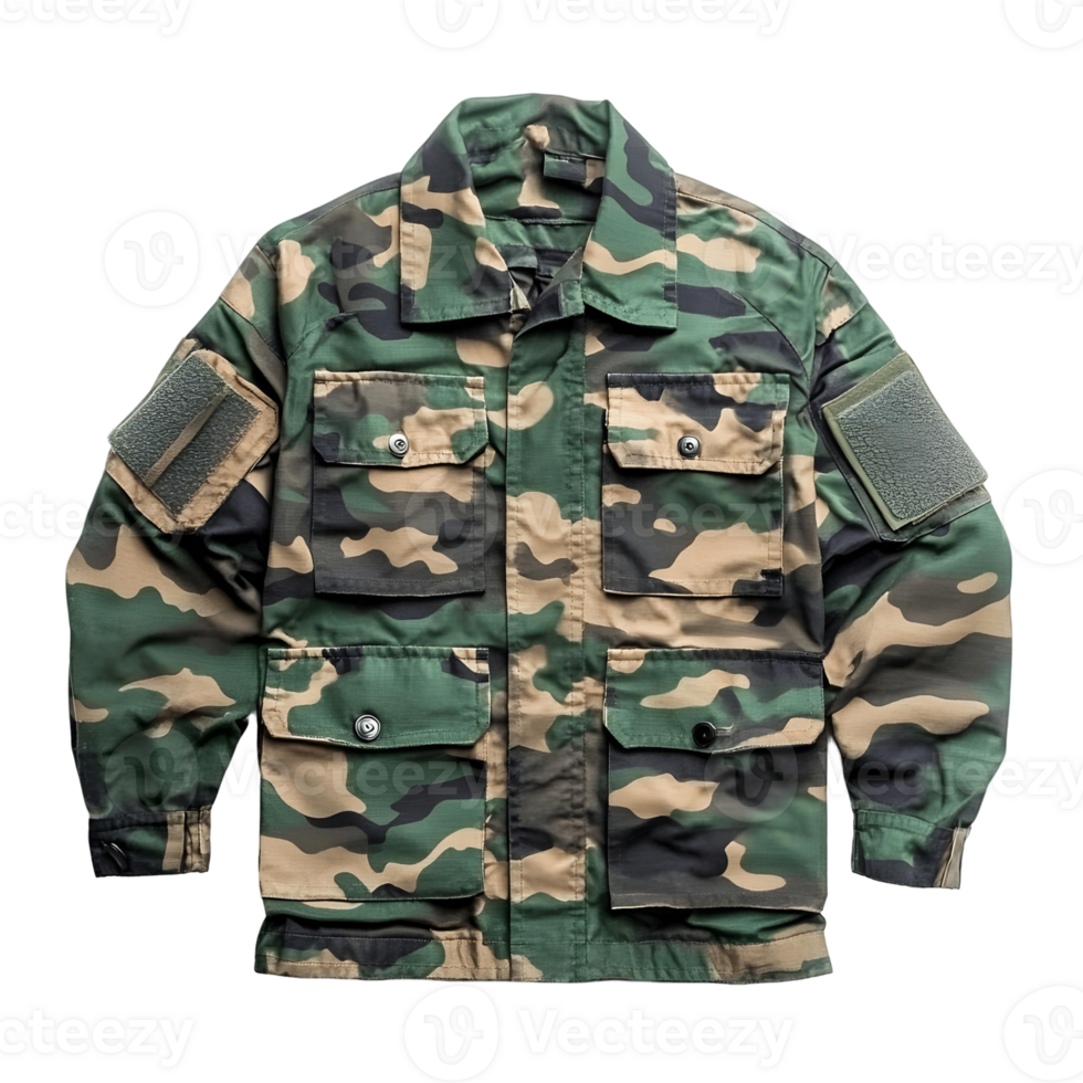 Green and brown jacket with a traditional camouflage pattern png