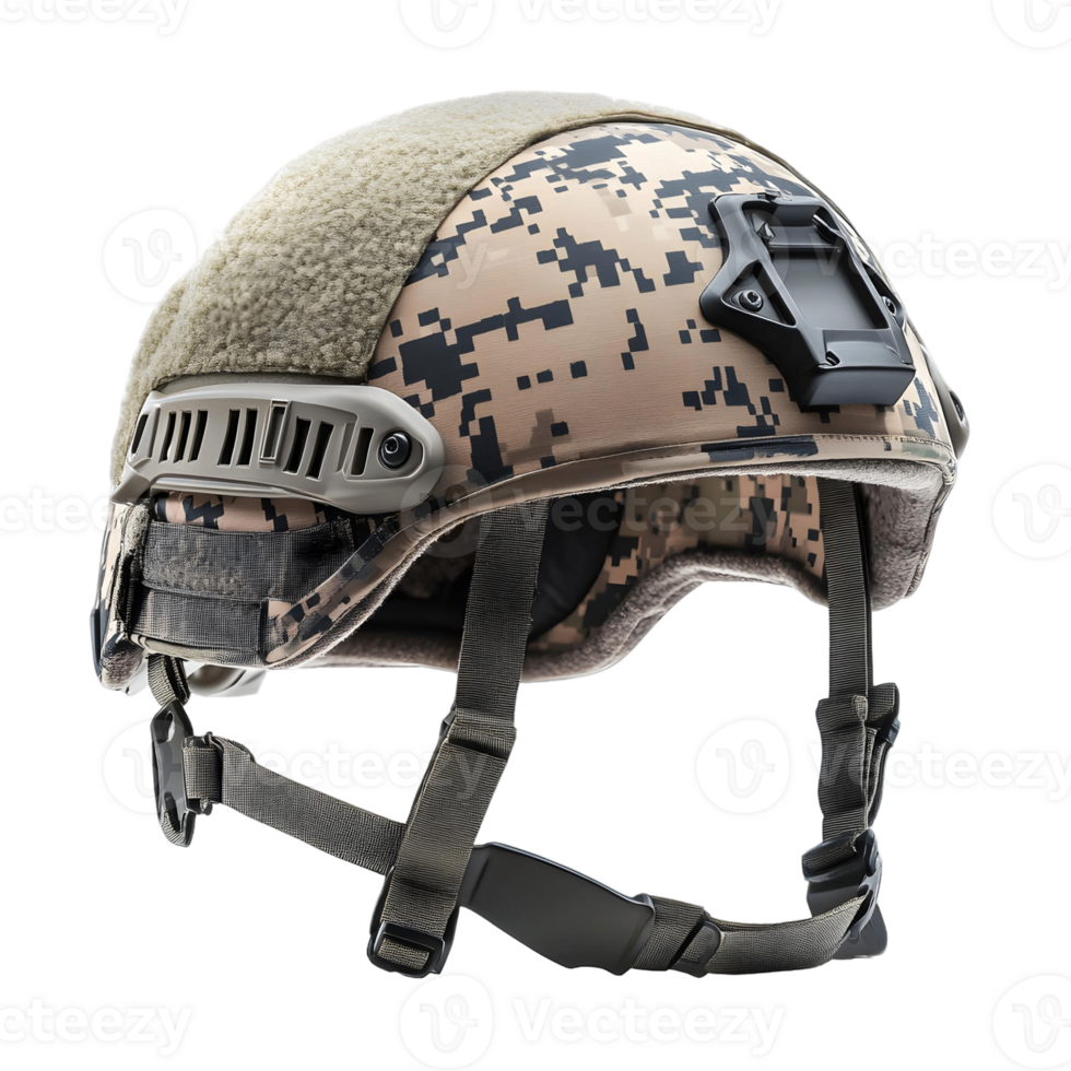 Camouflage helmet with an adjustable black strap png