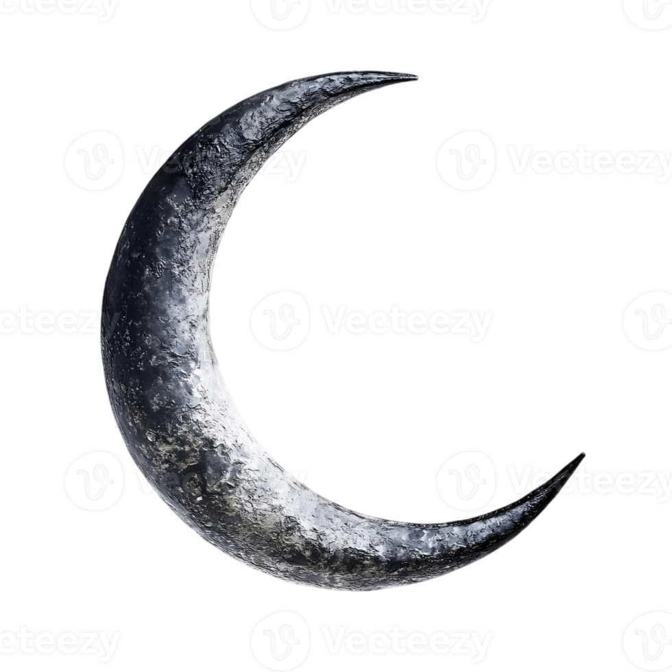 Large worn out silver and black crescent moon png