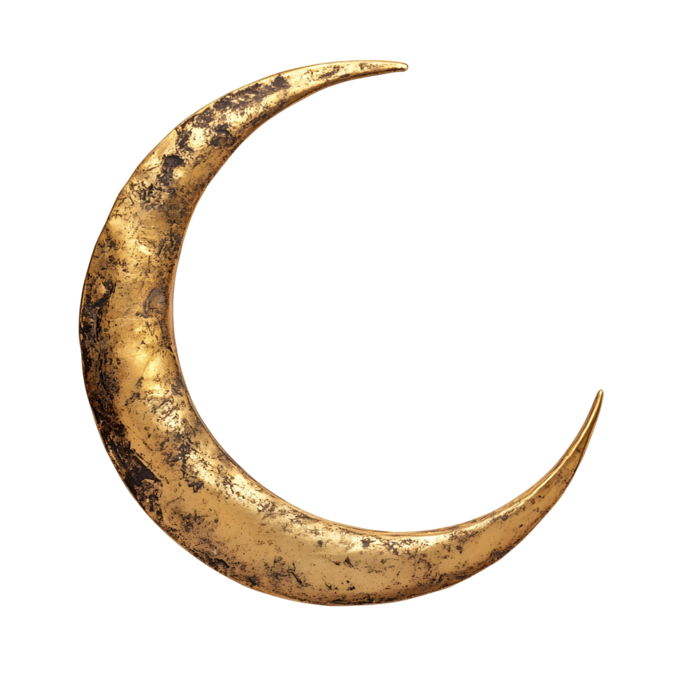 Gold and bronze crescent moon with a shining gold tip png