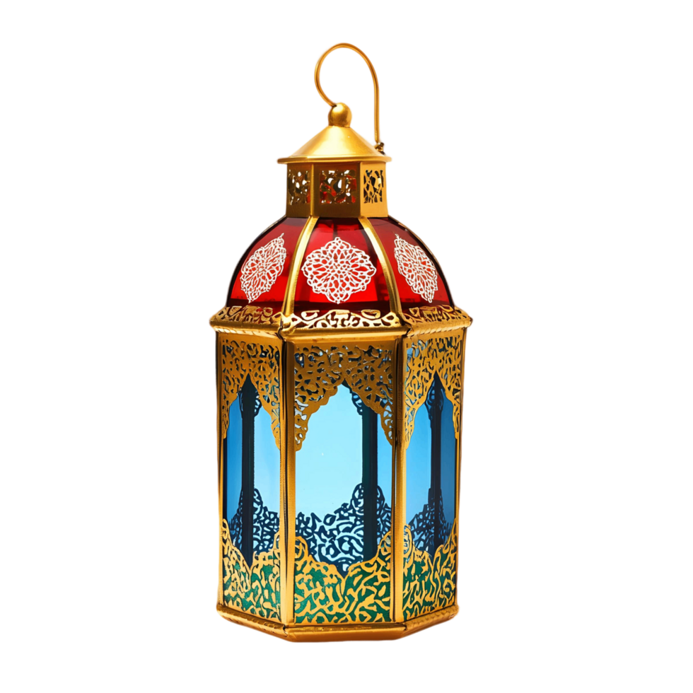 Gold and blue lantern featuring a vibrant red dome png