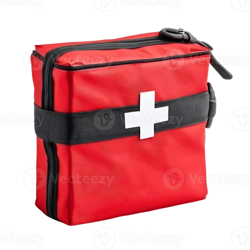 Emergency red bag with a visible white cross on the front png