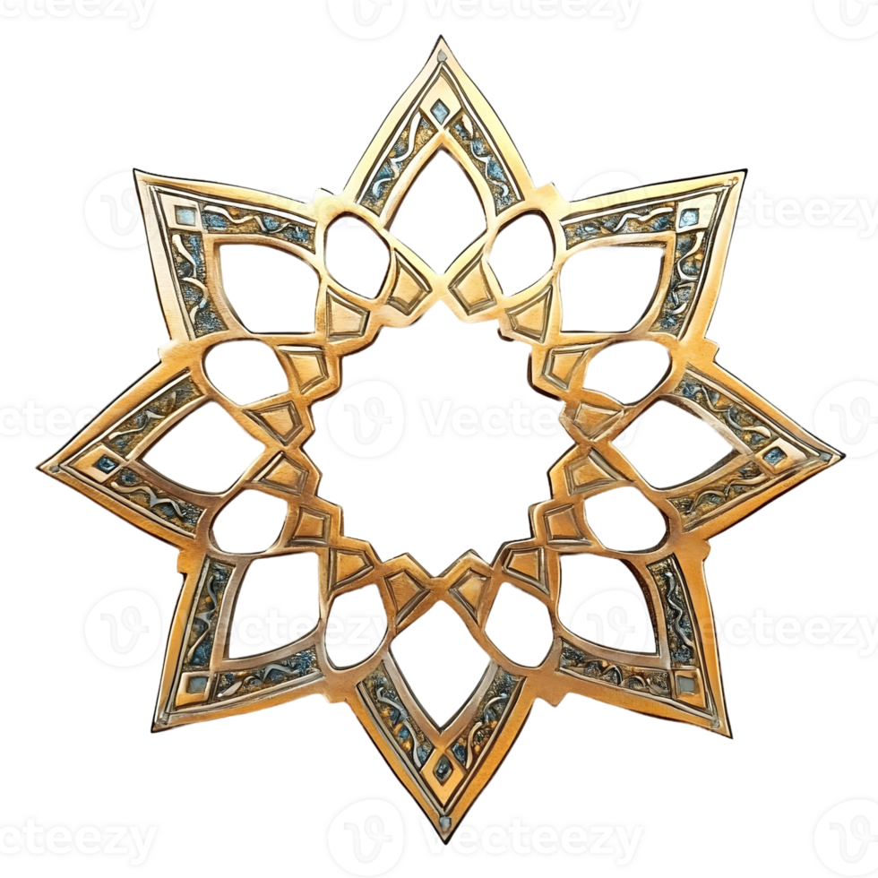 A golden star with intricate designs on it png