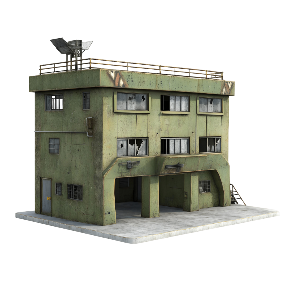 A model of a building with a large antenna on top png