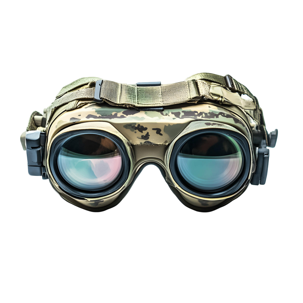 A pair of goggles with a camo pattern png