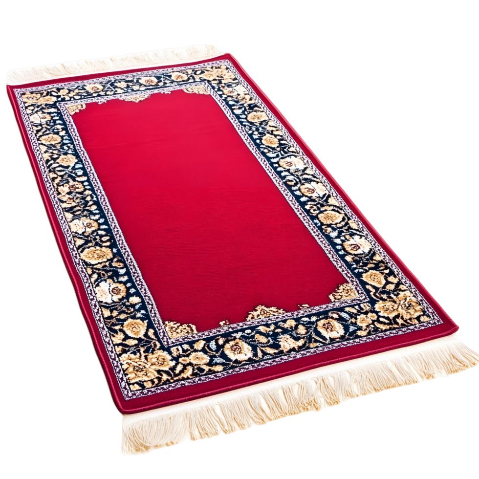 A red and blue rug with a gold border png