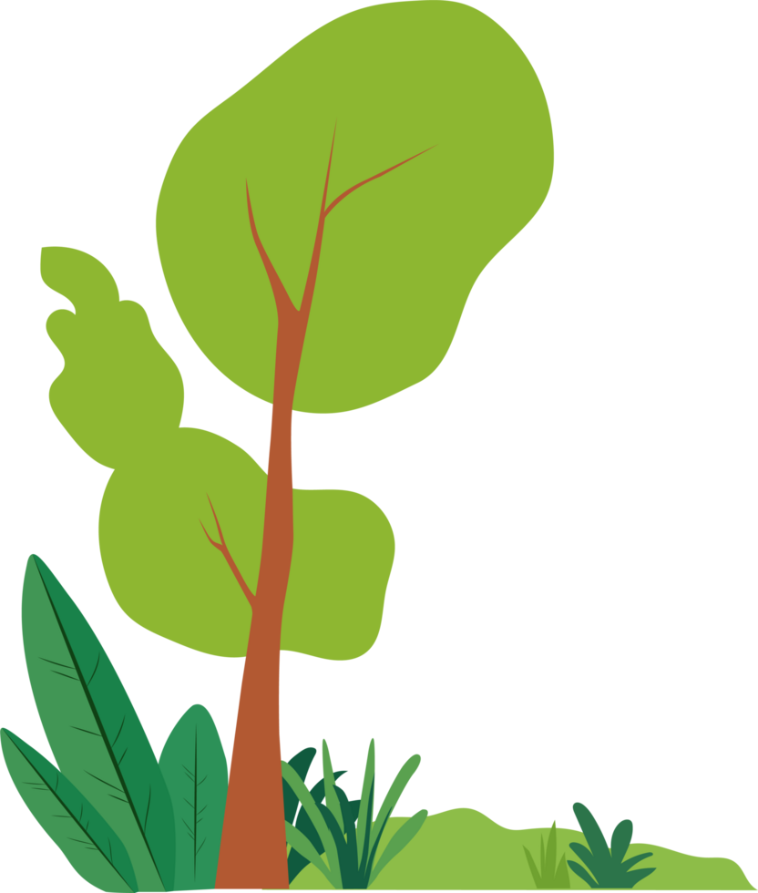 a cartoon tree with green leaves and grass png