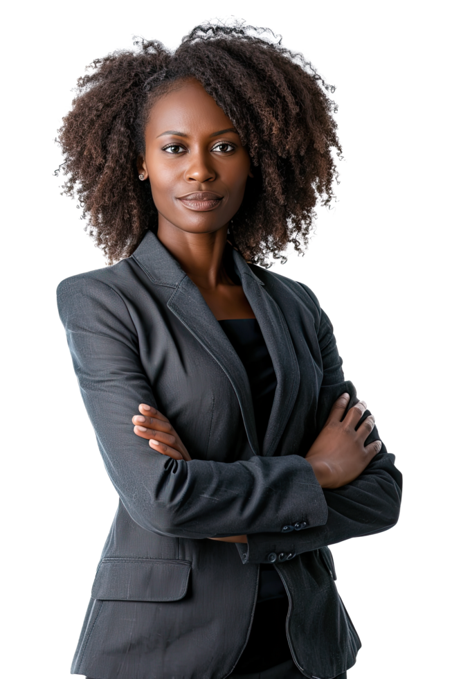 African american business woman with her arms crossed png