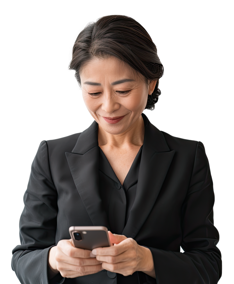 asian business woman texting on her phone png