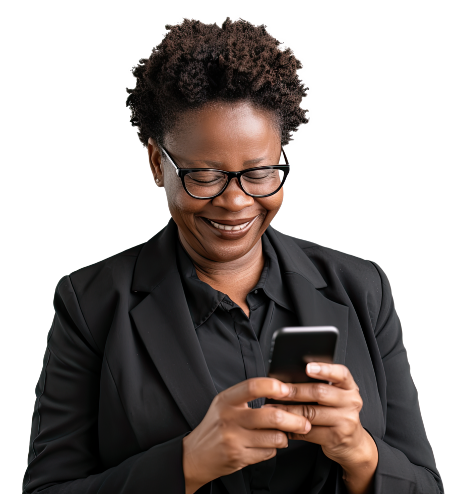 african american woman using her smartphone png