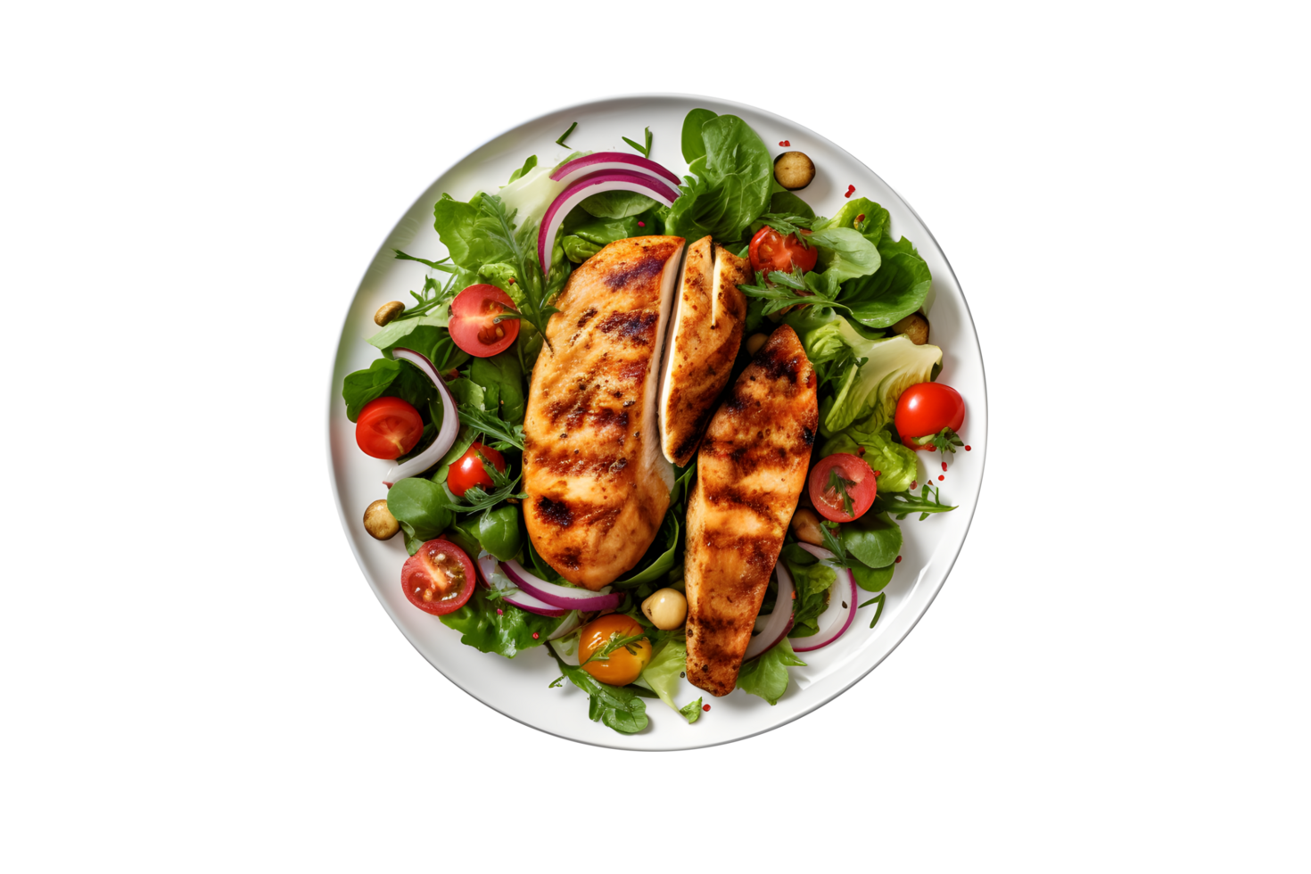 grilled chicken breast with salad on a plate png
