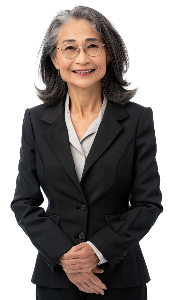 Old asian woman in a business suit png