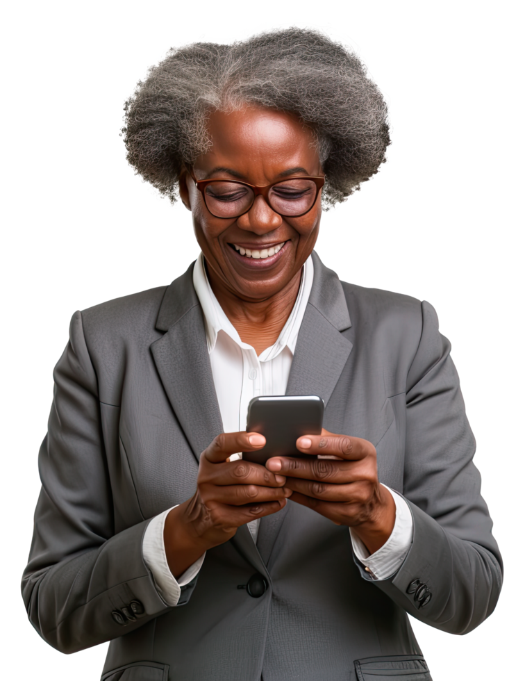 an older woman in a business suit using her phone png