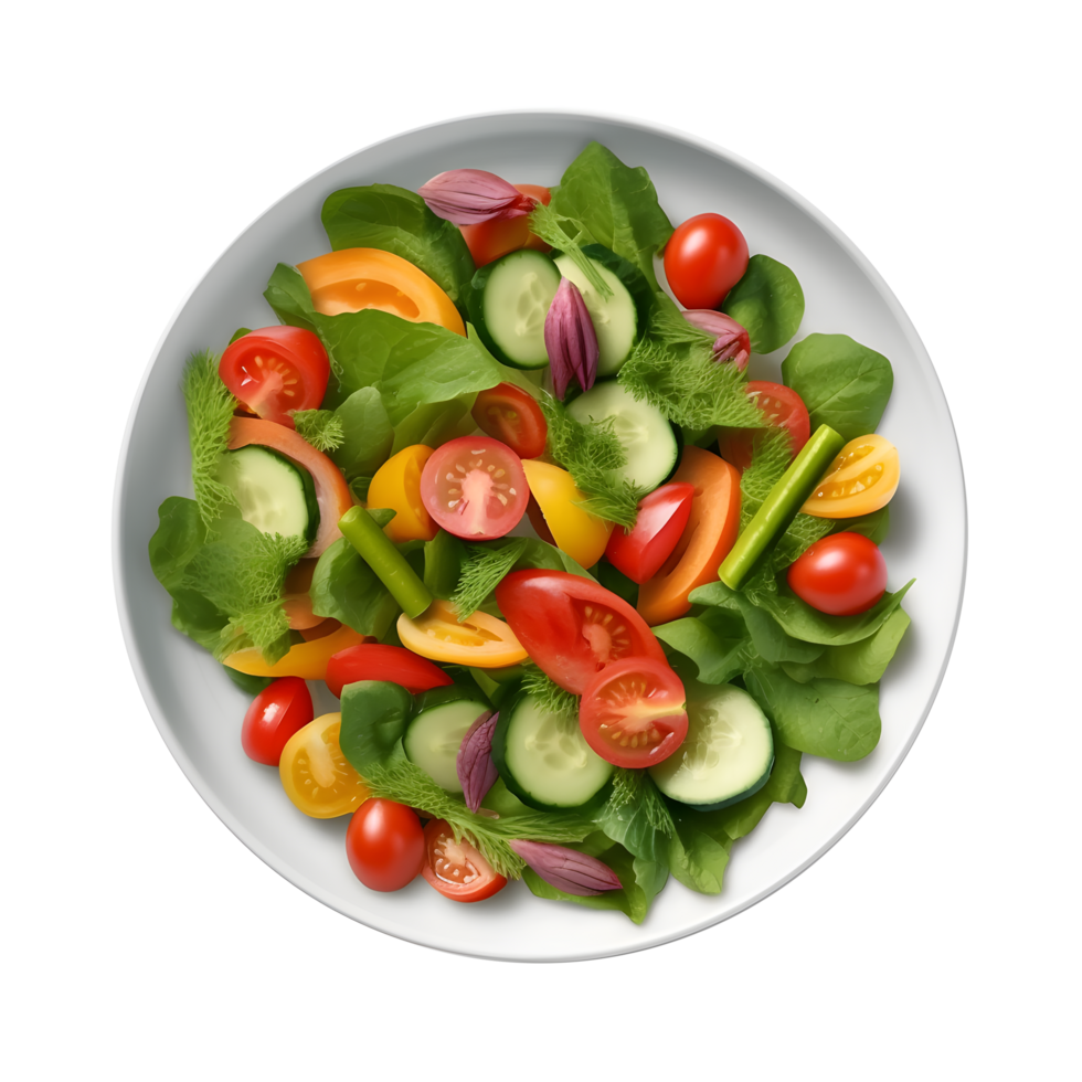 a plate of vegetables and salad on a white background png