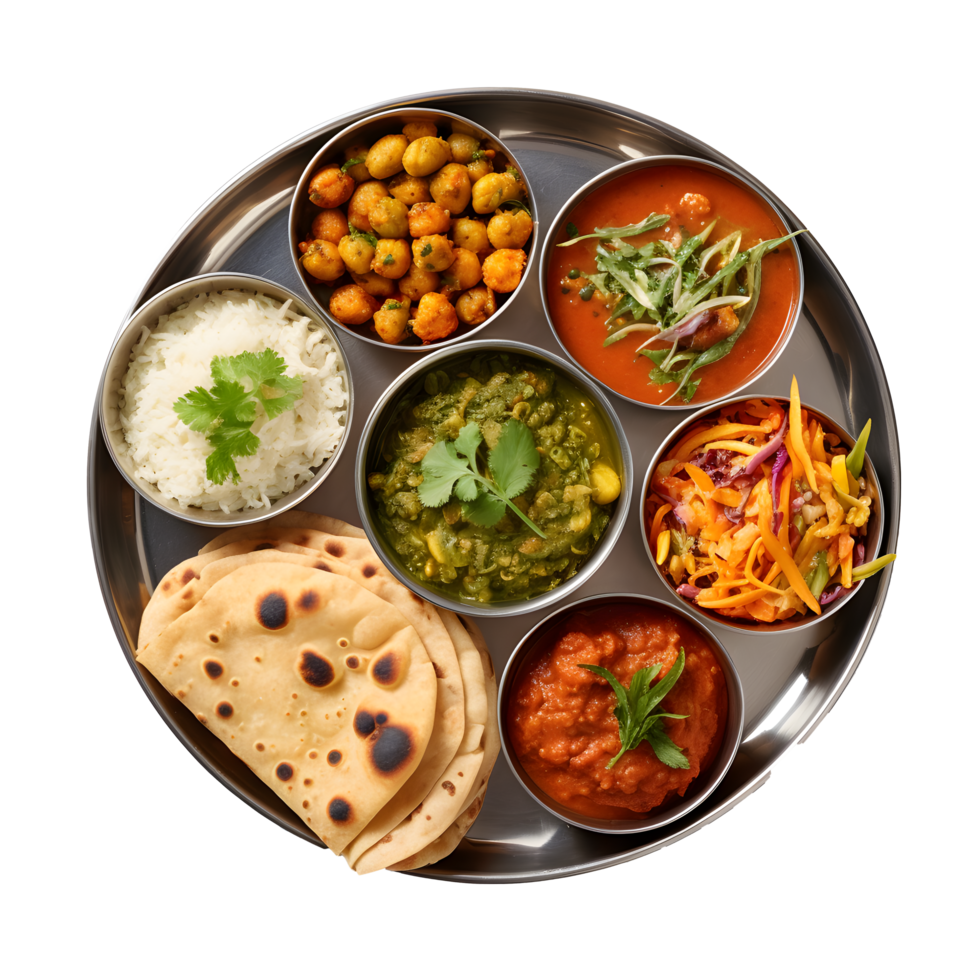 an indian thali with different types of food png
