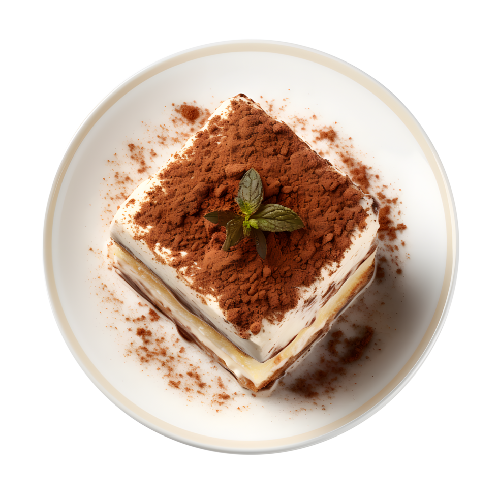 a piece of cake on a plate with a leaf png