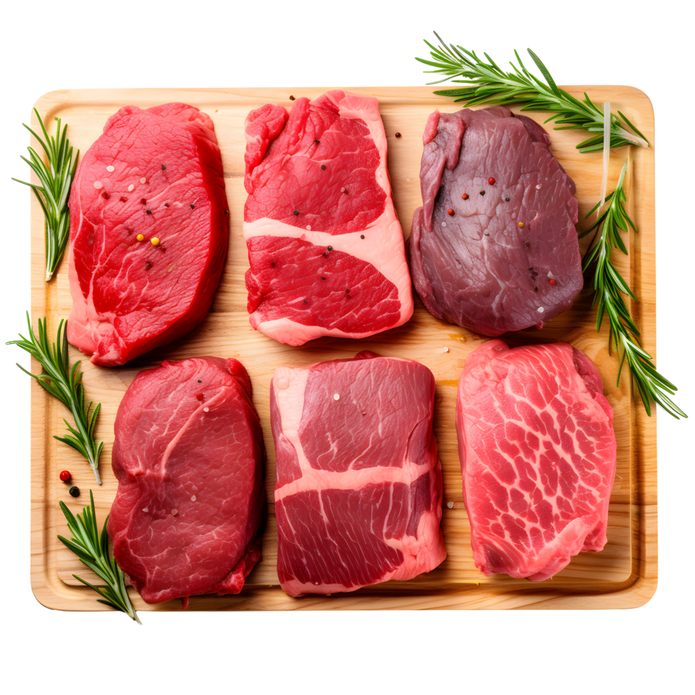 fresh meat on a cutting board with rosemary png