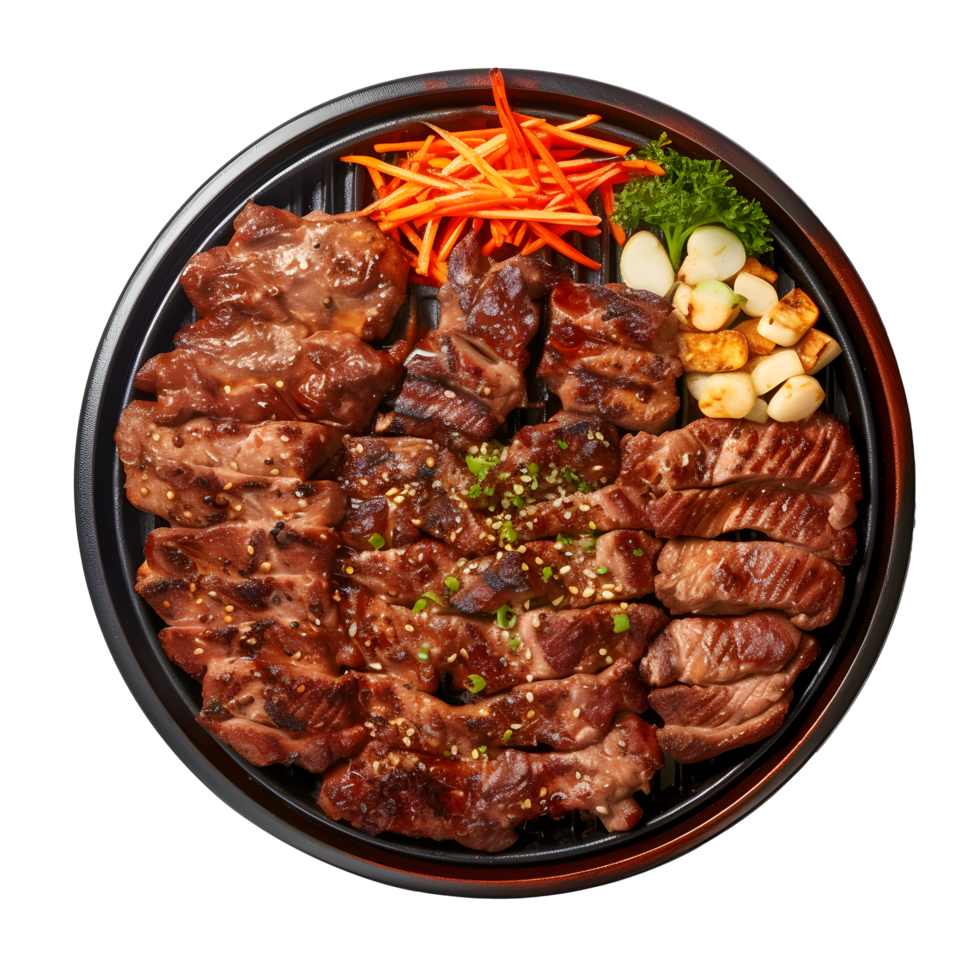 a plate of meat and vegetables on a tray png