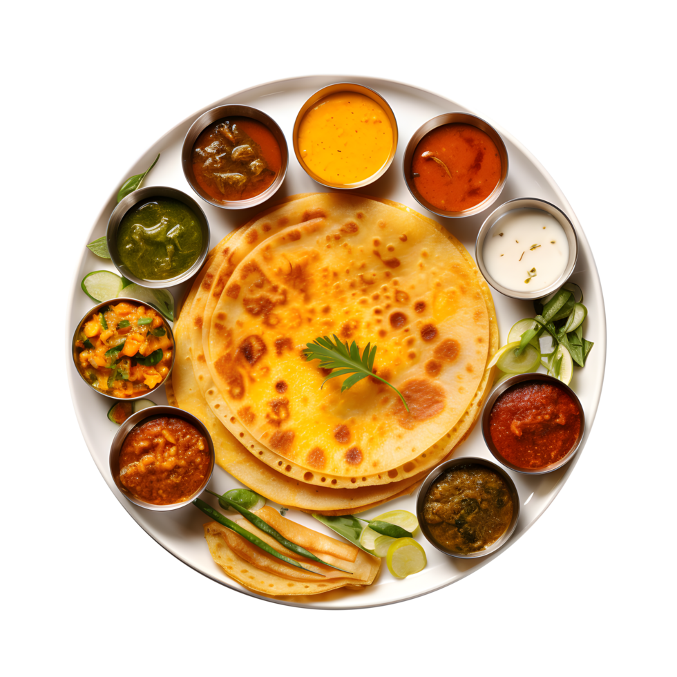 indian food on a plate with different sauces png