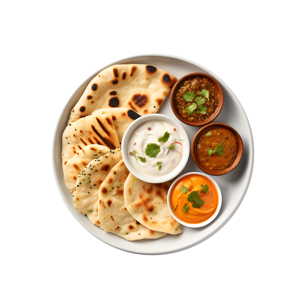Top view indian food in white plate png