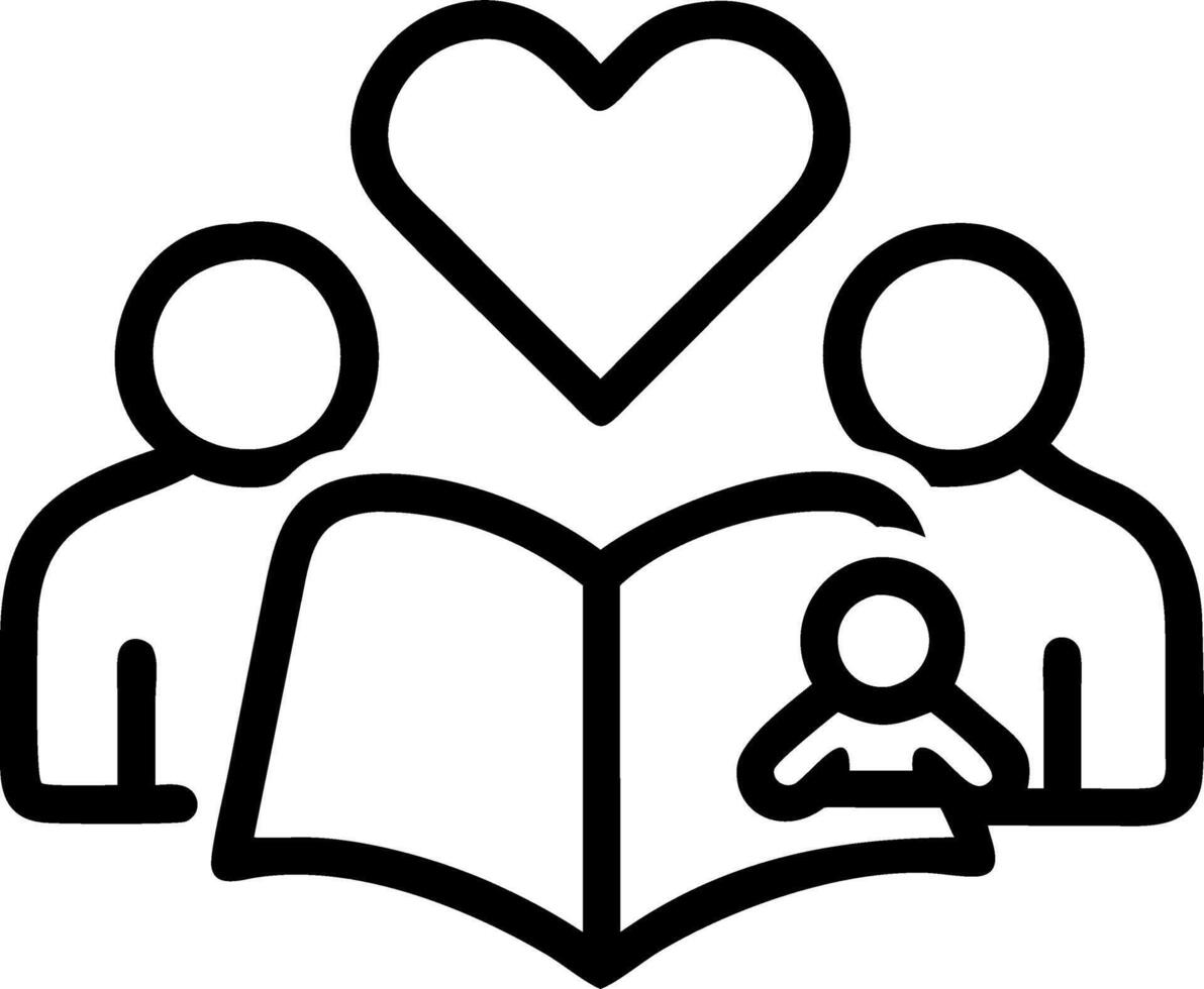 Family reading books together in a cozy library with a plain background copy space on right. Set 2 vector