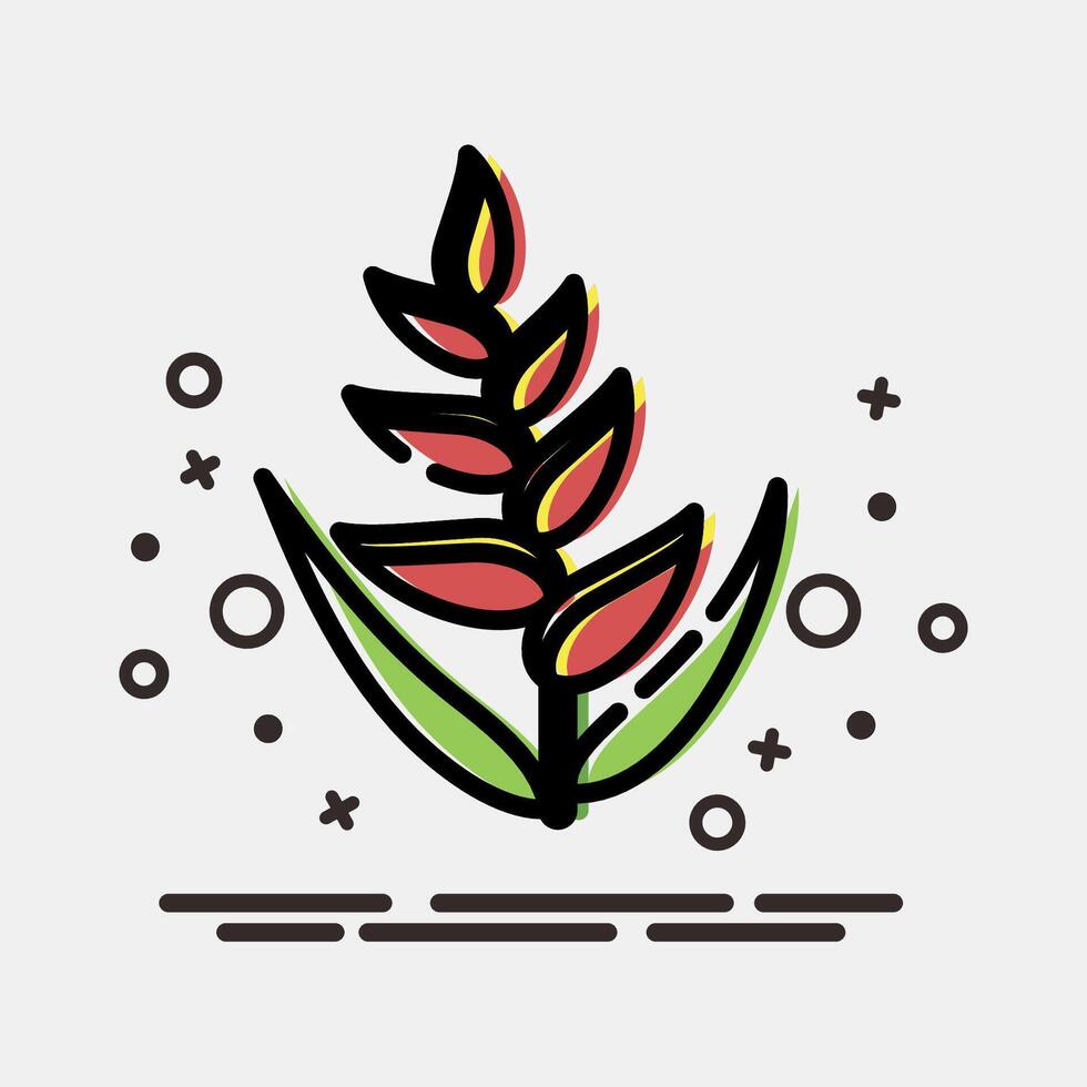 Icon heliconia. Beautiful flowers elements. Icon in MBE style. vector