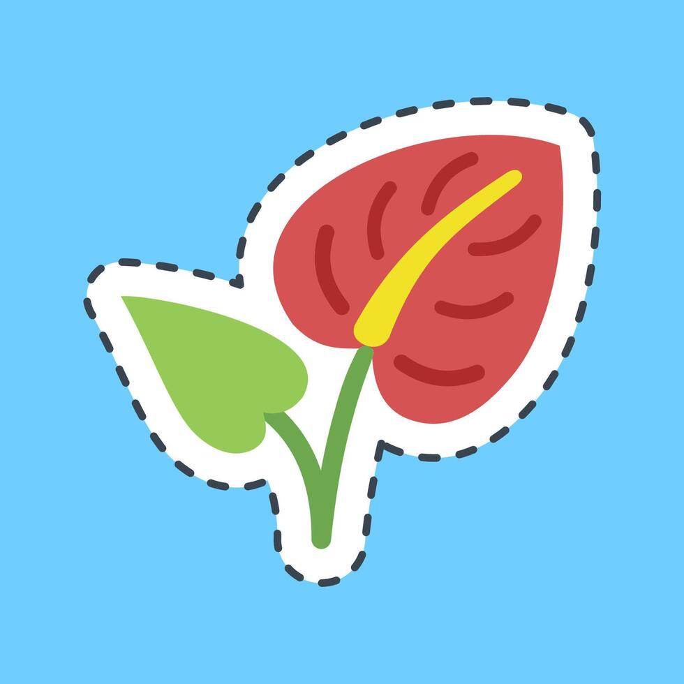 Cutting line sticker anthurium. Beautiful flowers elements. vector
