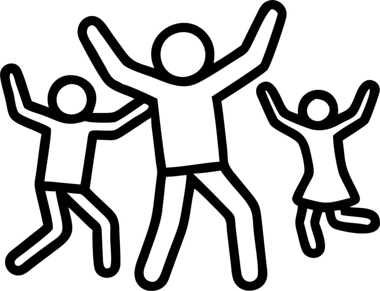 Family dancing together in the living room candid expressions of happiness copy space on bottom. vector