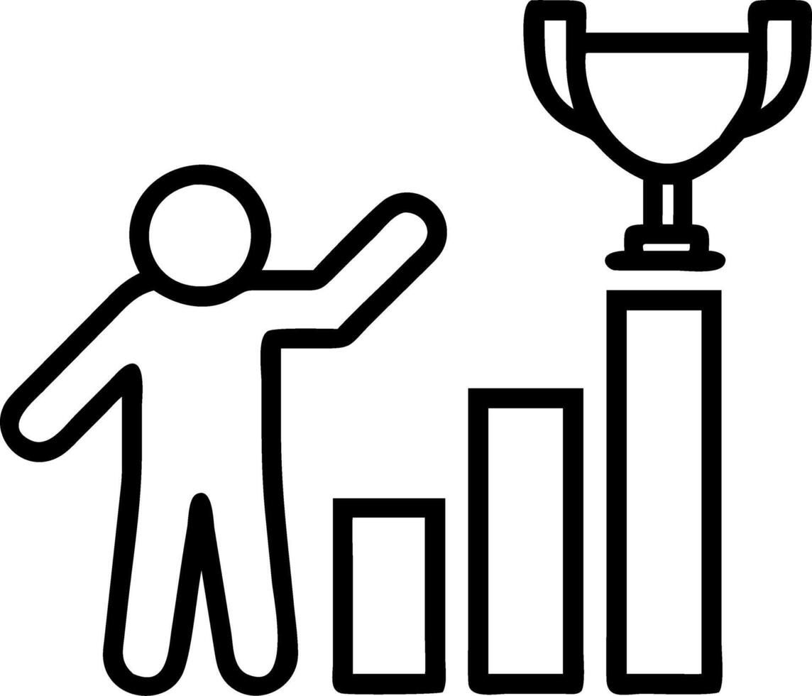 Entrepreneur raising trophy in front of bar graph vector