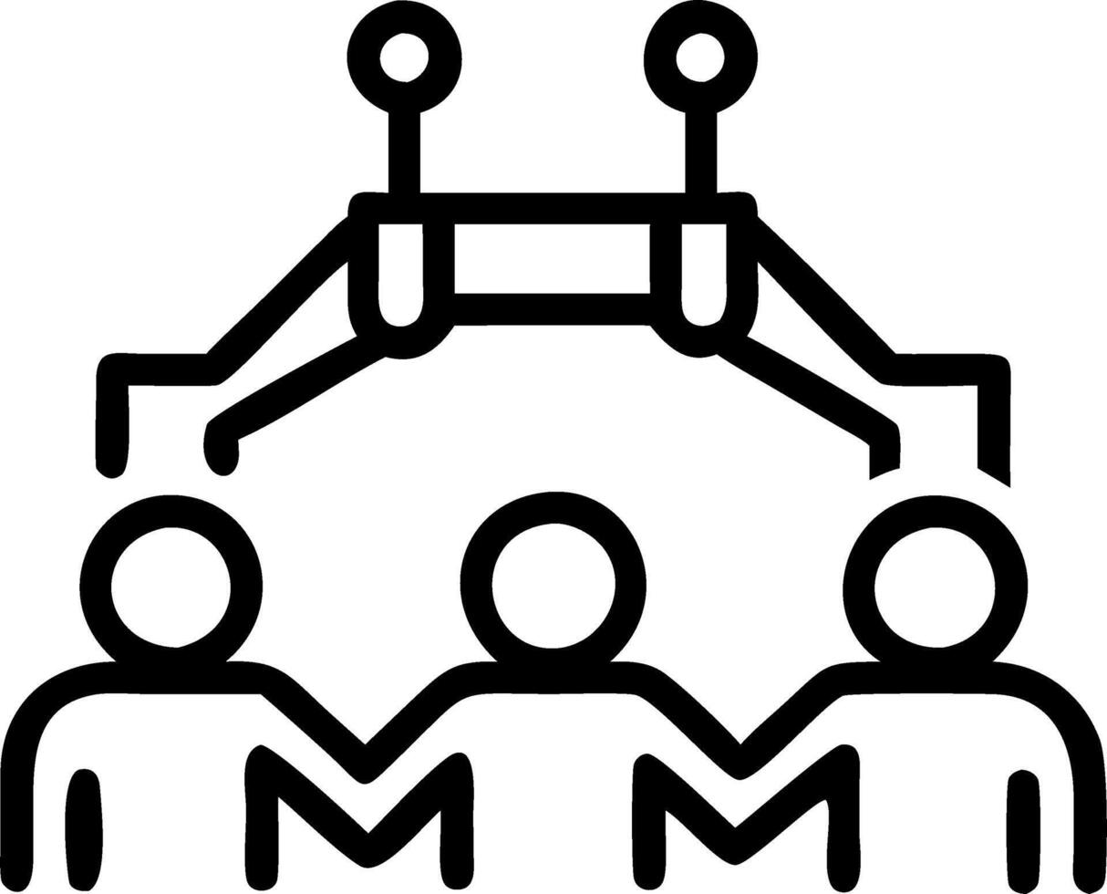 Engineers collaborating on futuristic factory floor with advanced machinery vector