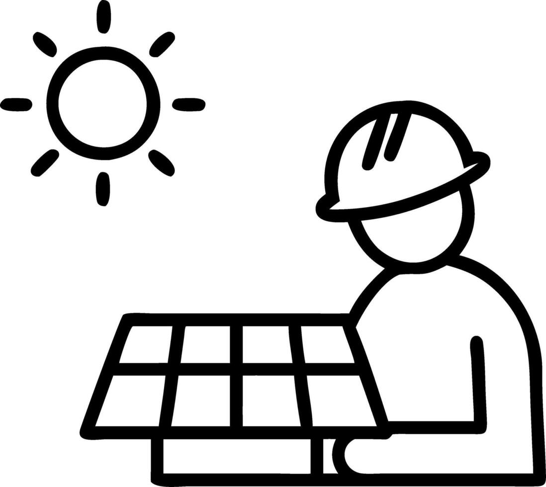 Engineer inspecting solar panels on factory roof vector