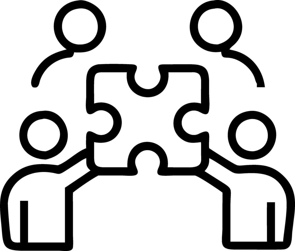 Employees working together on large puzzle with candid smiles soft abstract background copy space on left. vector