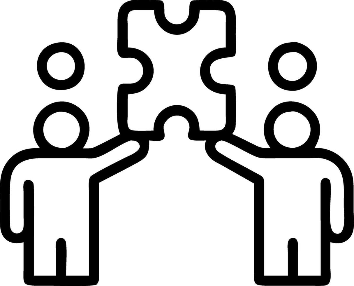 Employees enjoying puzzle solving with soft abstract digital background copy space on left. vector