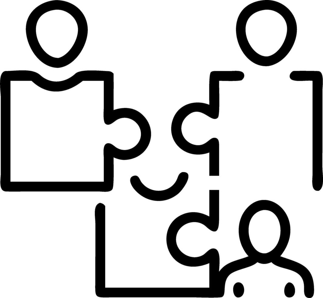 Employees collaborating on interactive puzzle in open office copy space on left. vector