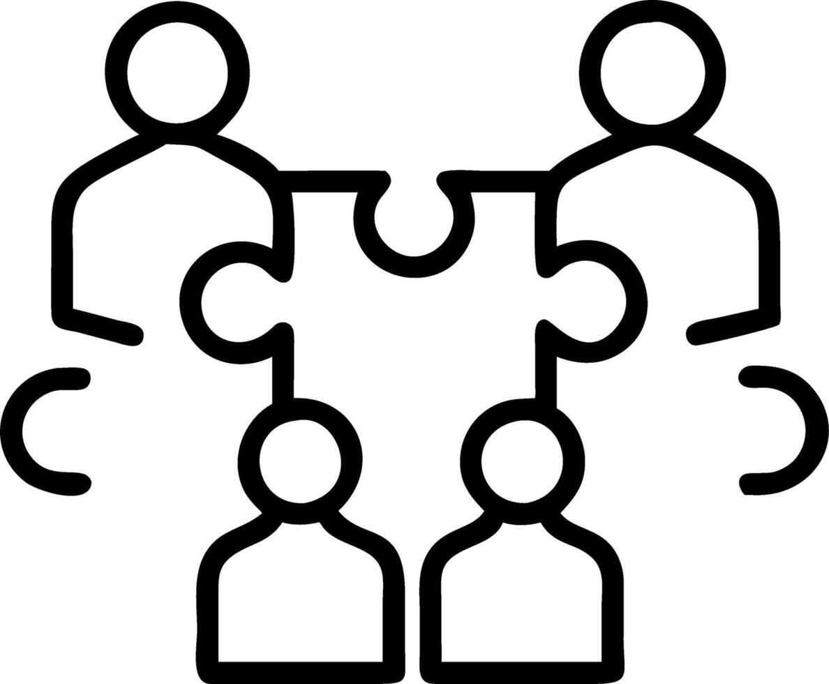 Employees collaborating on complex puzzle with bokeh digital art background copy space on right. Set 2 vector
