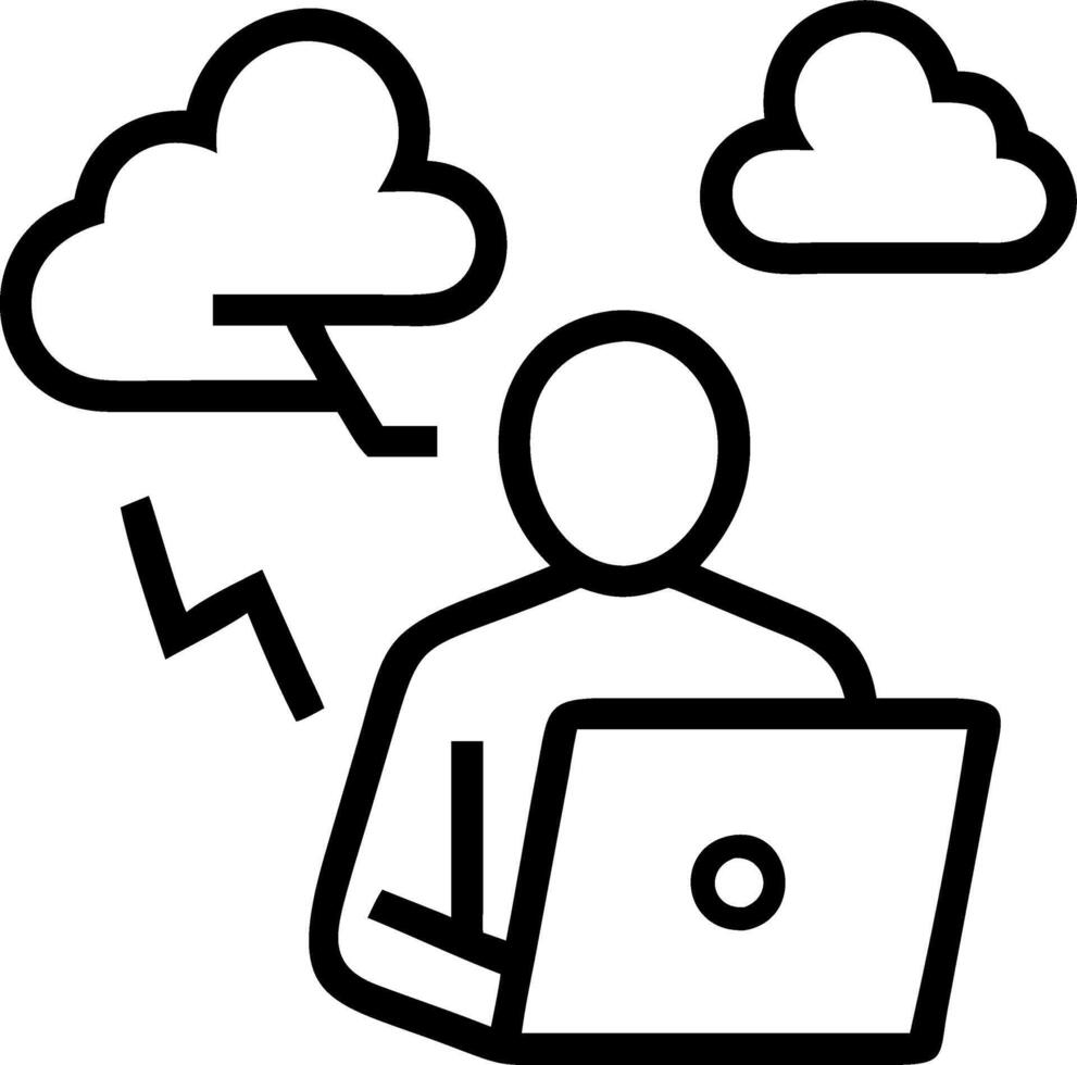 Digital nomad working remotely on a laptop with cloud based tools in a creative space vector