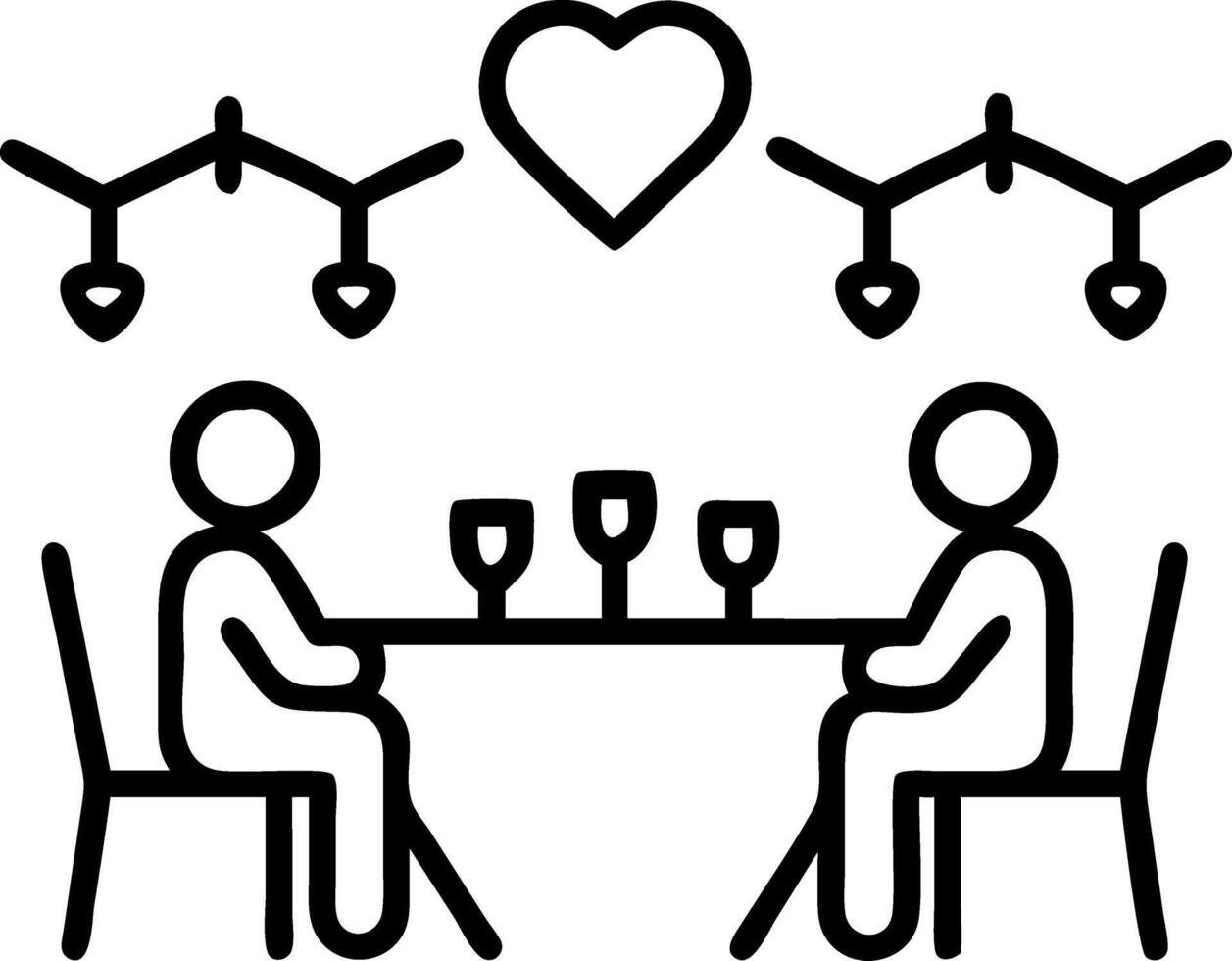 Couples sharing a romantic dinner under fairy lights copy space below. vector