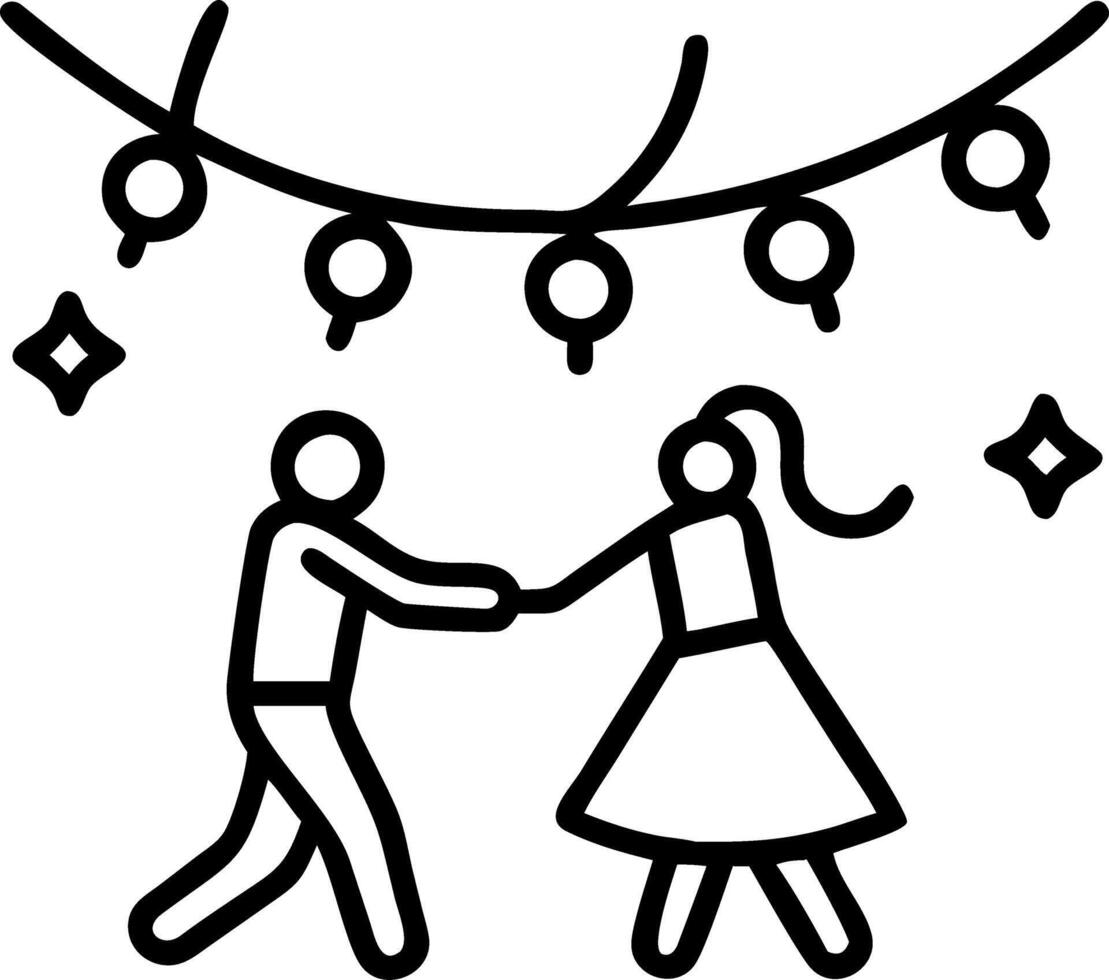 Couples dancing under fairy lights at rooftop party copy space above. vector
