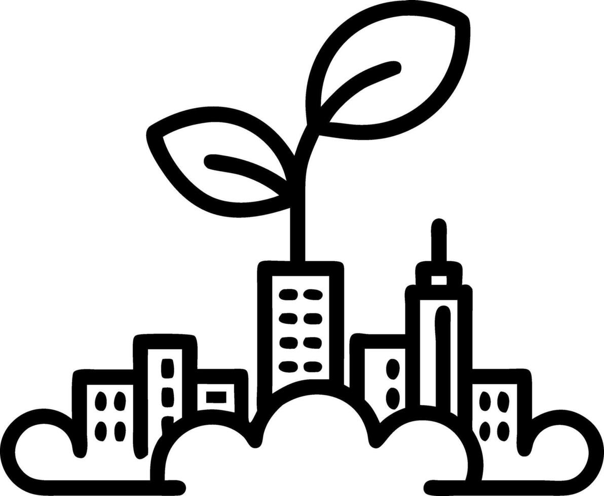 Coins growing into a plant with city skyline and copy space Set 2 vector