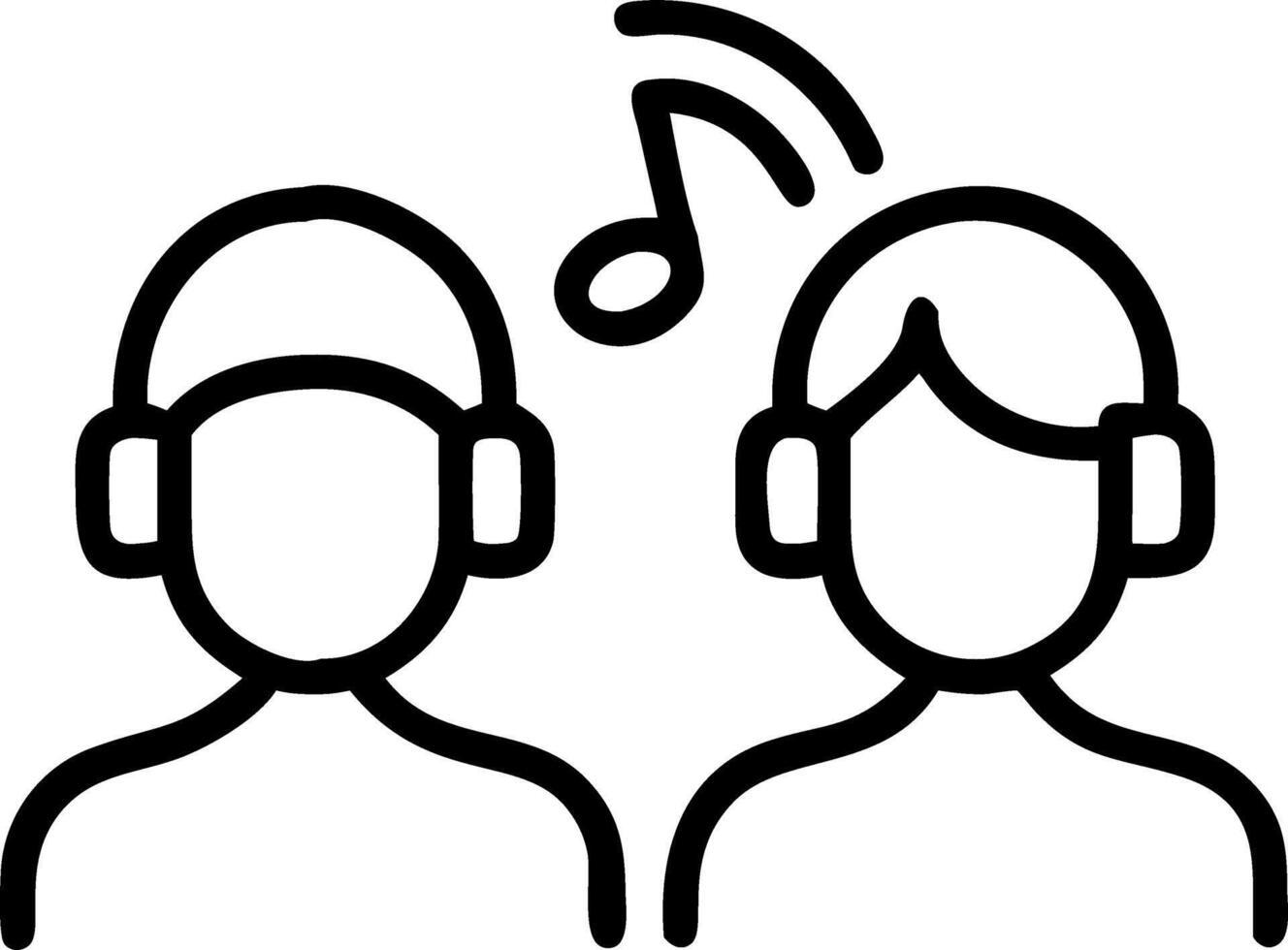 Close up portrait of friends sharing earphones copy space below. vector