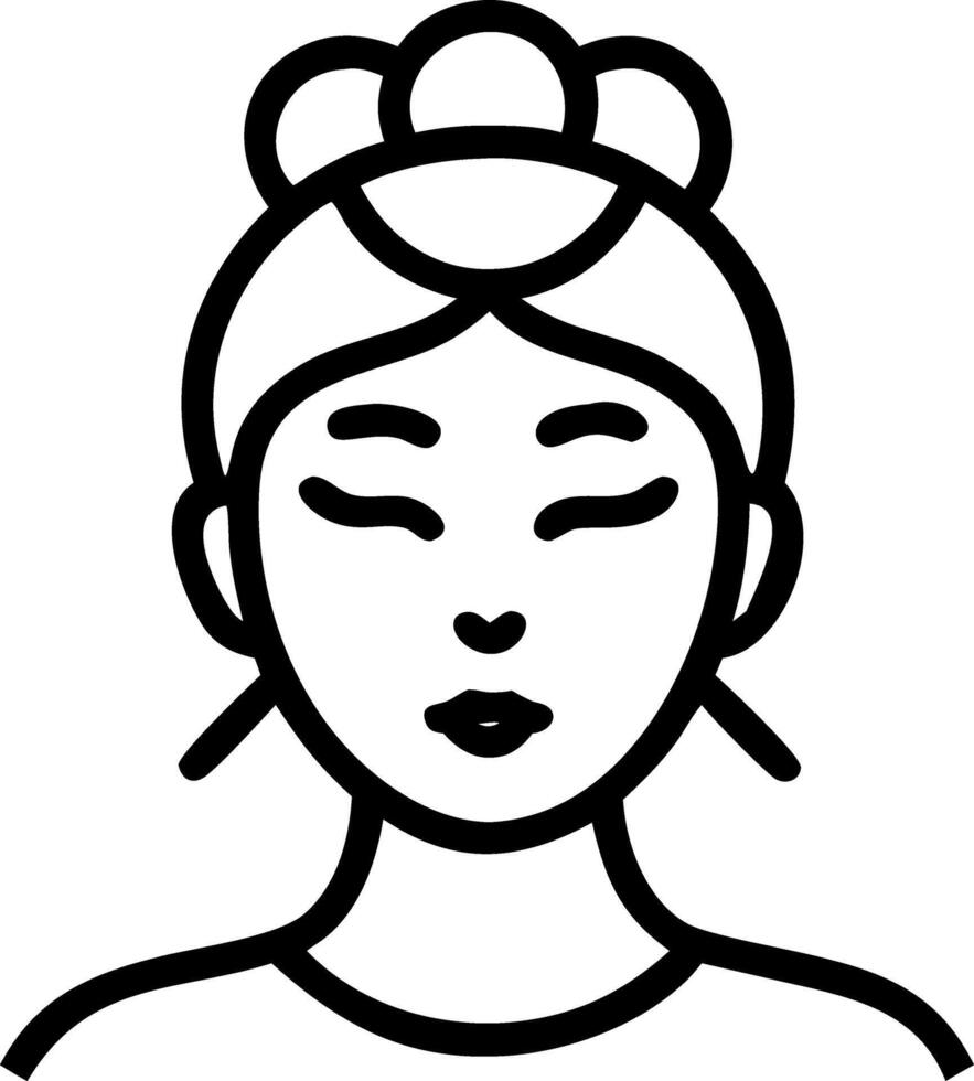 Close up portrait of a woman wearing traditional Lunar New Year makeup with modern accessories copy space above. vector