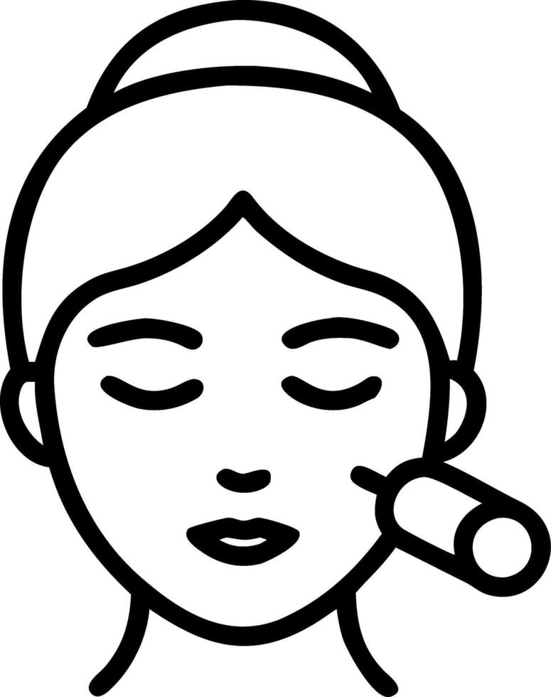 Close up portrait of a woman using a jade roller on her face copy space above. vector