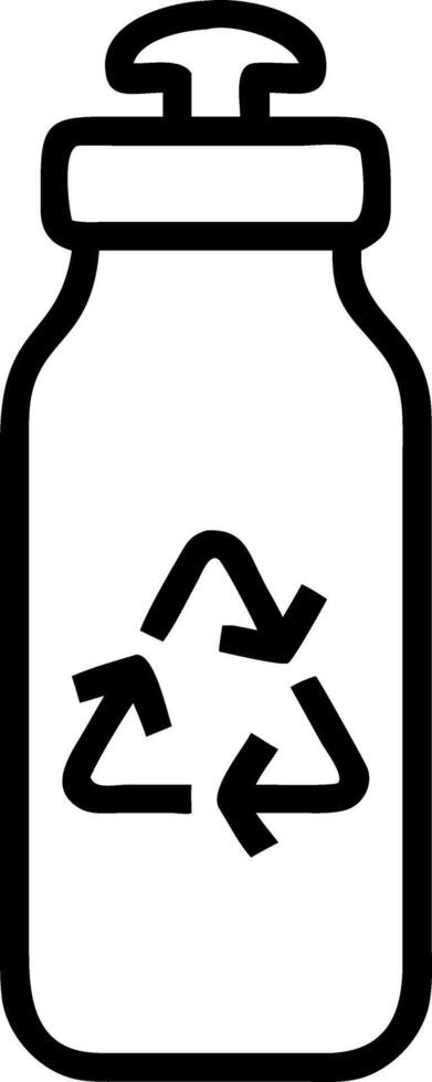 Close up of reusable water bottle with recycling symbol on office desk vector