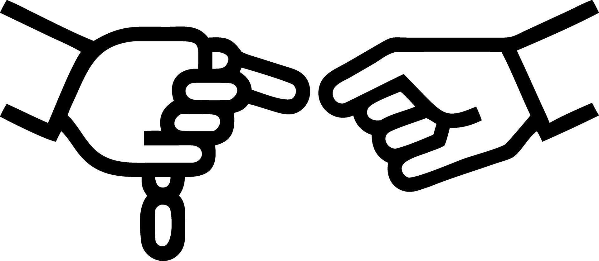 Close up of human and robotic hands exchanging tool vector