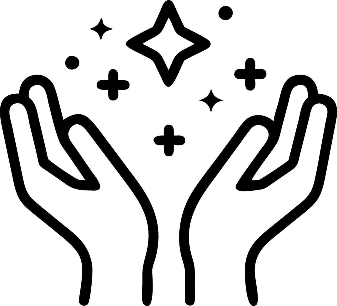 Close up of hands holding a small glowing orb with stars inside copy space above vector