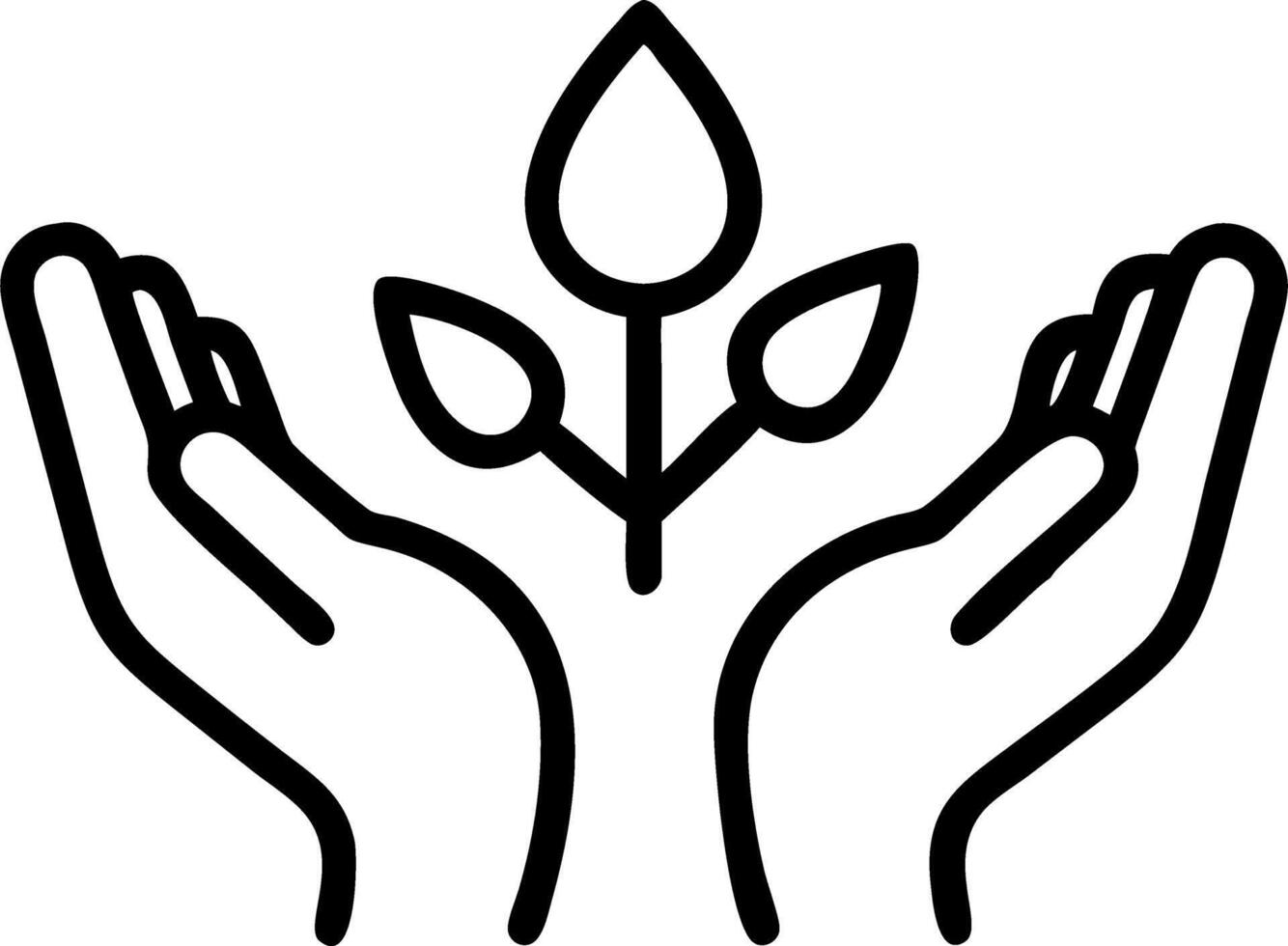 Close up of hands holding a small plant with dew drops with copy space vector