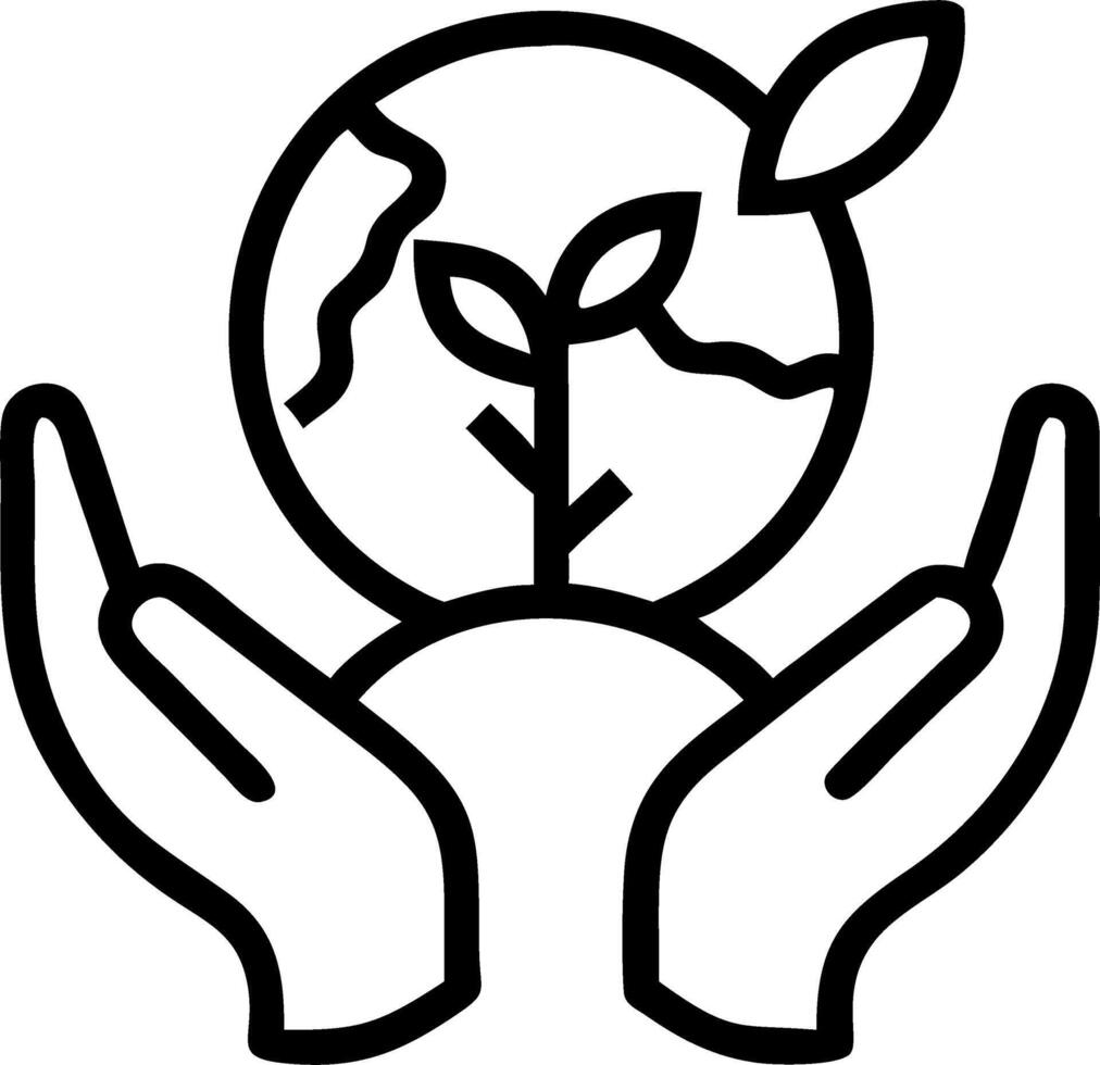 Close up of hands cradling a small globe with a growing tree and copy space vector
