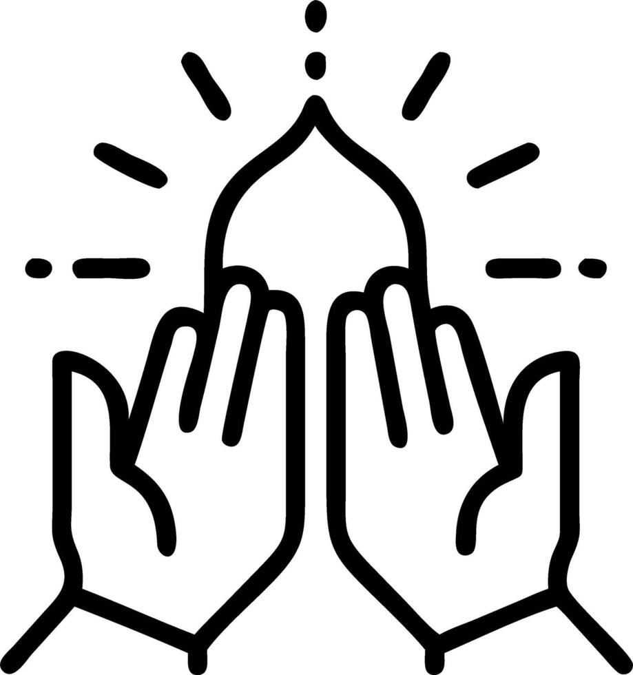 Close up of hands forming a silhouette of a mosque at sunset copy space above vector